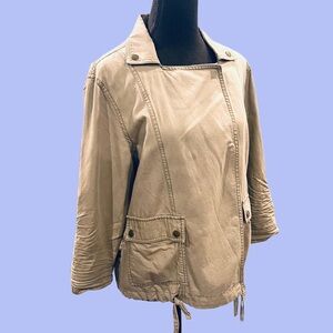 CASLON Neutral Green Lightweight 3/4 Sleeves Shacket XS